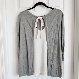 Loft grey sweater with cream chiffon layer back size small petite